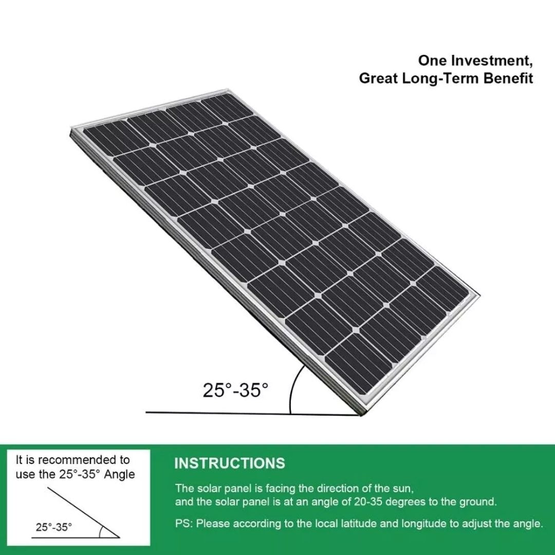 280W solar panel angled to capture sunlight outdoors