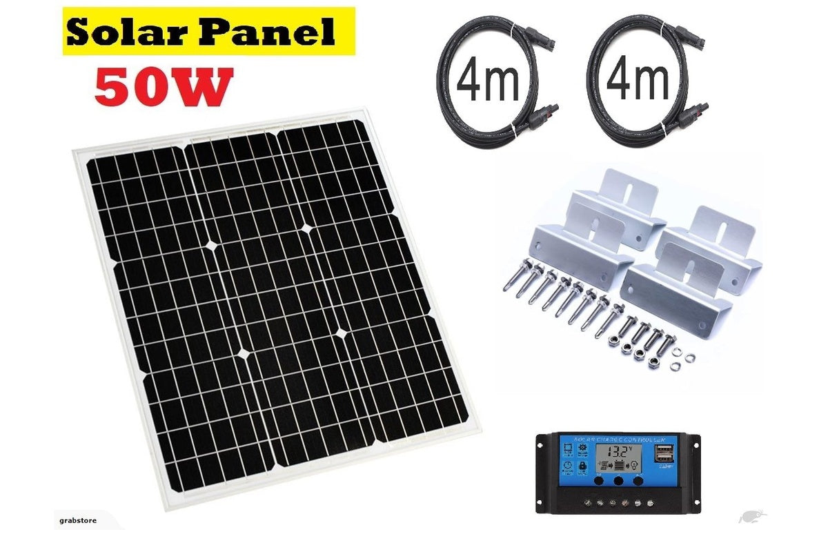Close up of solar panel 50W mono crystalline cells and glass