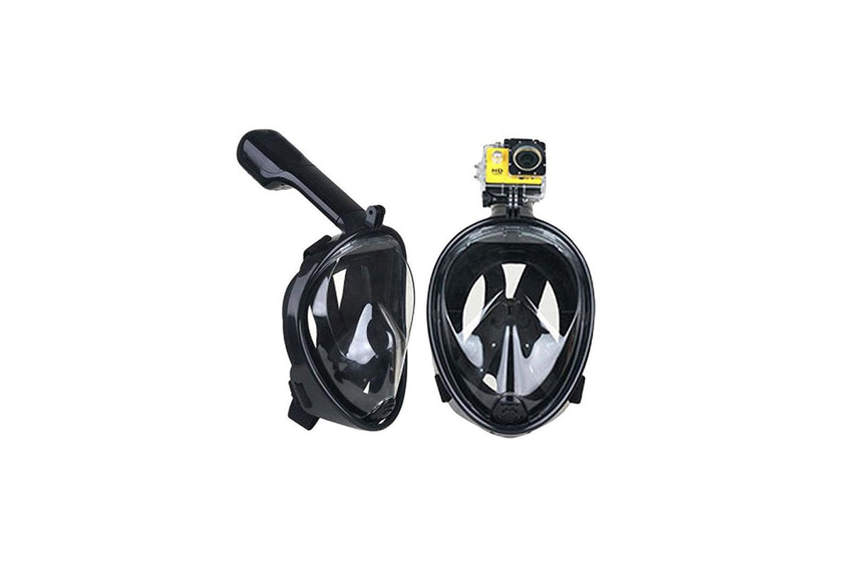 Side angle of snorkel mask S M size with adjustable strap