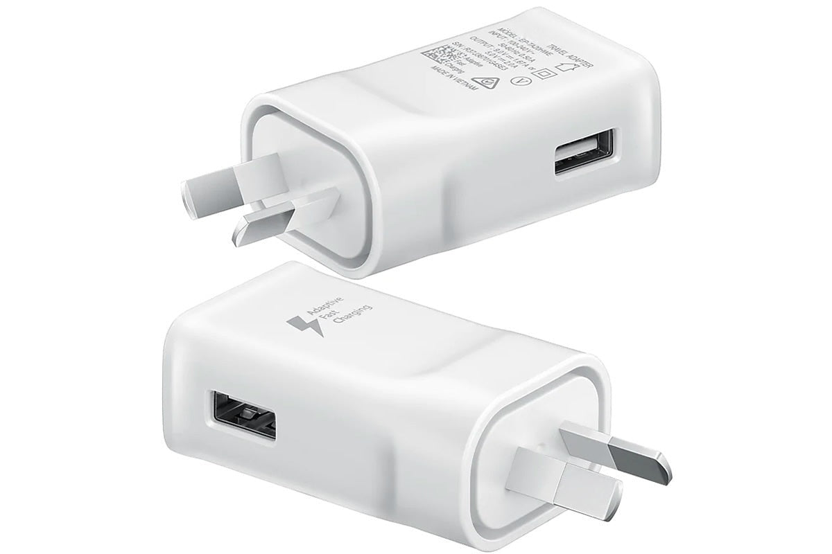 Side angle of fast charger for Samsung phones in black