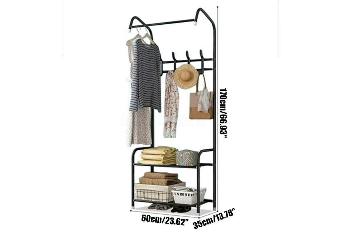 Close up of black cloth rack garment rack carbon steel frame