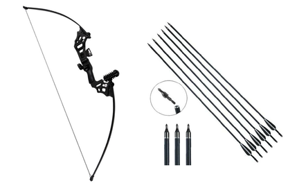 Close up of archery bow with arrows fibreglass limbs detail