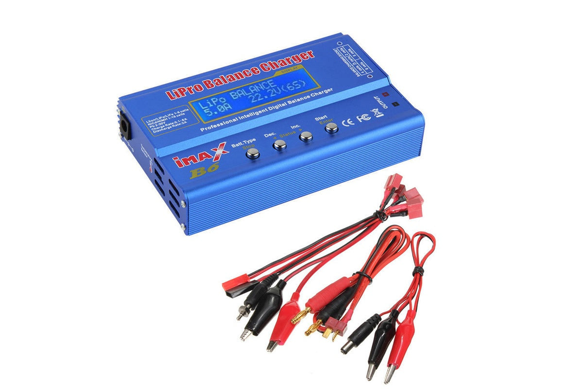 Side angle of digital RC balance charger showing compact size