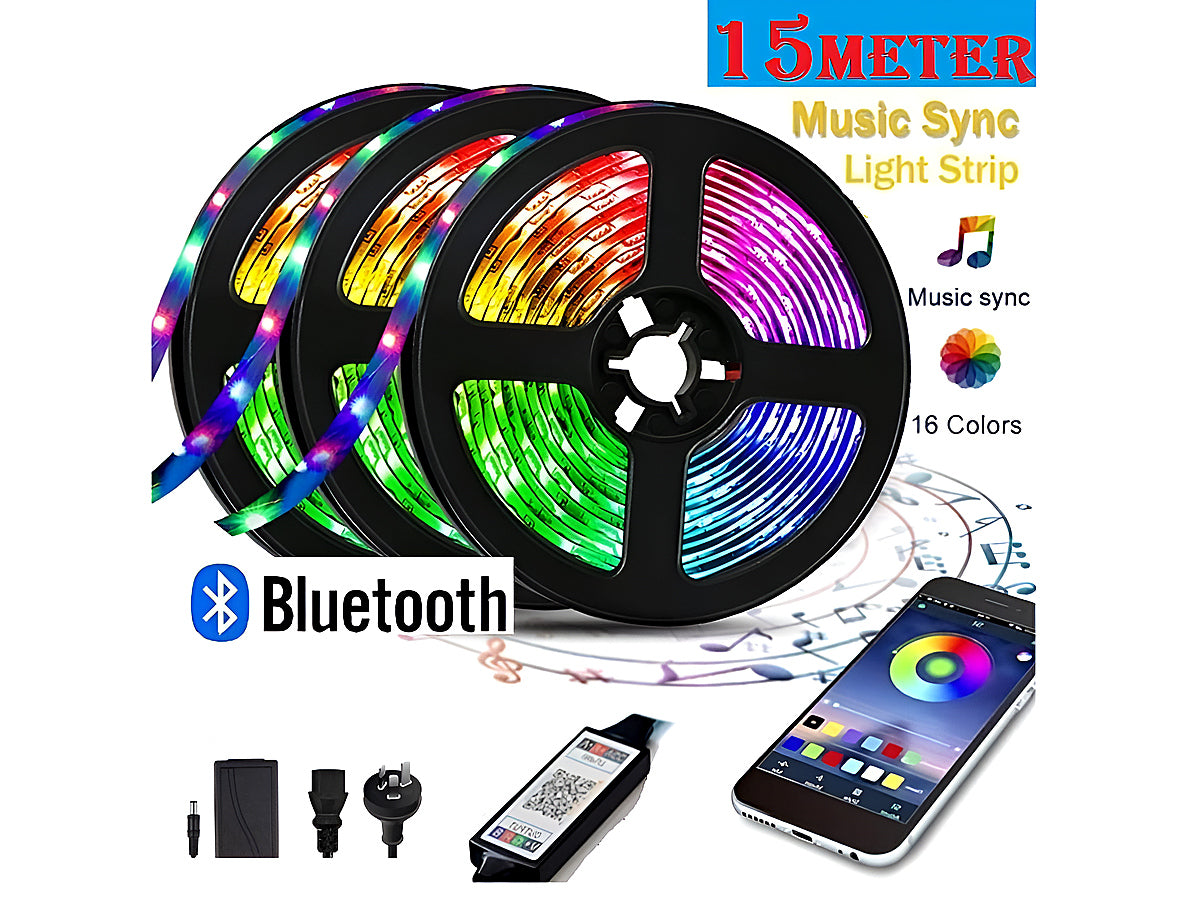 Side view of LED strip light 15 metre with black backing