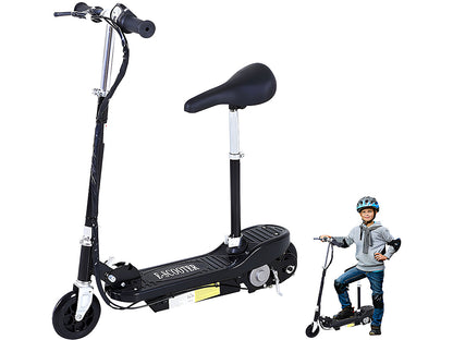 Black electric scooter with chair seat cushion detail
