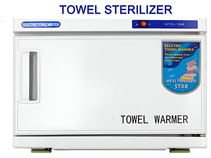 Towel warmer cabinet with removable drip tray