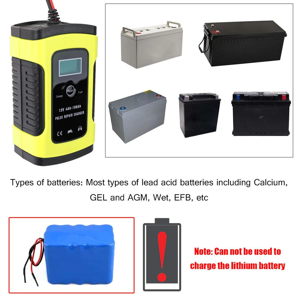 Back view of car battery charger with power input socket