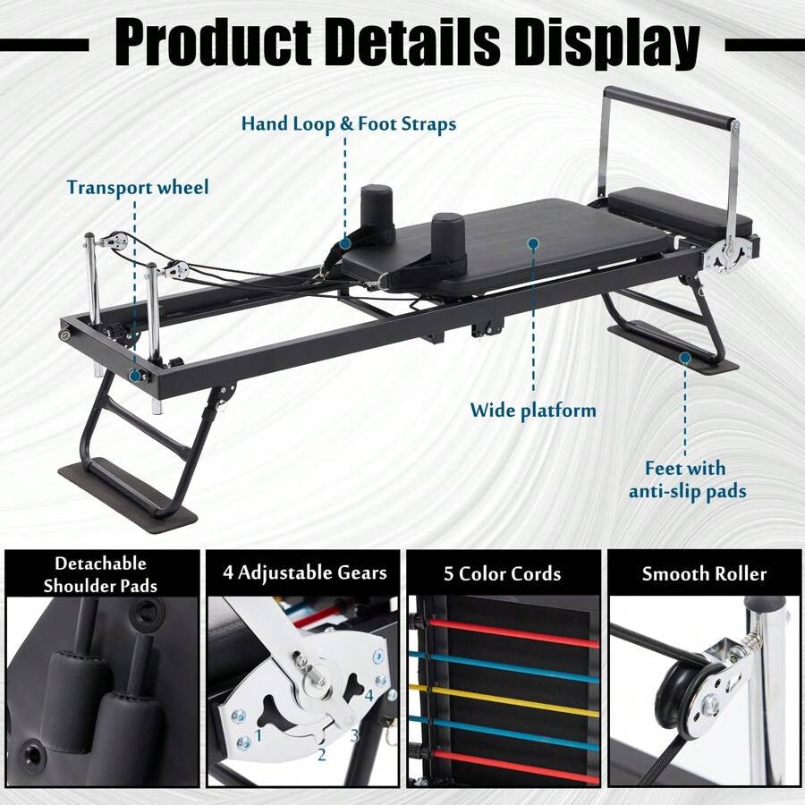 Foldable Pilates Reformer Machine With Headrest