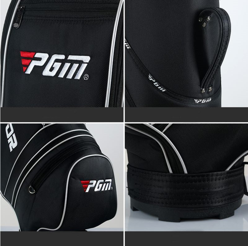 Golf bag with stand feature for easy placement on course