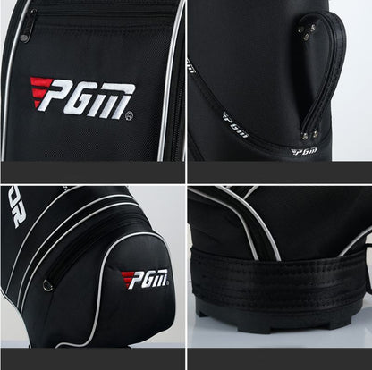 Golf bag with stand feature for easy placement on course