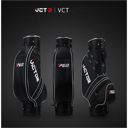 Top view of 9 golf clubs including woods and putter