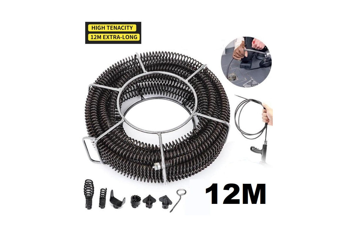 Close up of 65 manganese steel drain snake pipe cleaner