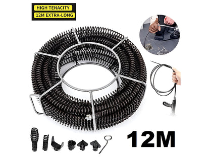 Plumber Drain Snake Pipe Pipeline Sewer Cleaner 12M 6 Drill Bit Tool