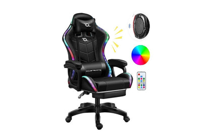 Side view of gaming chair with RGB lights and speakers