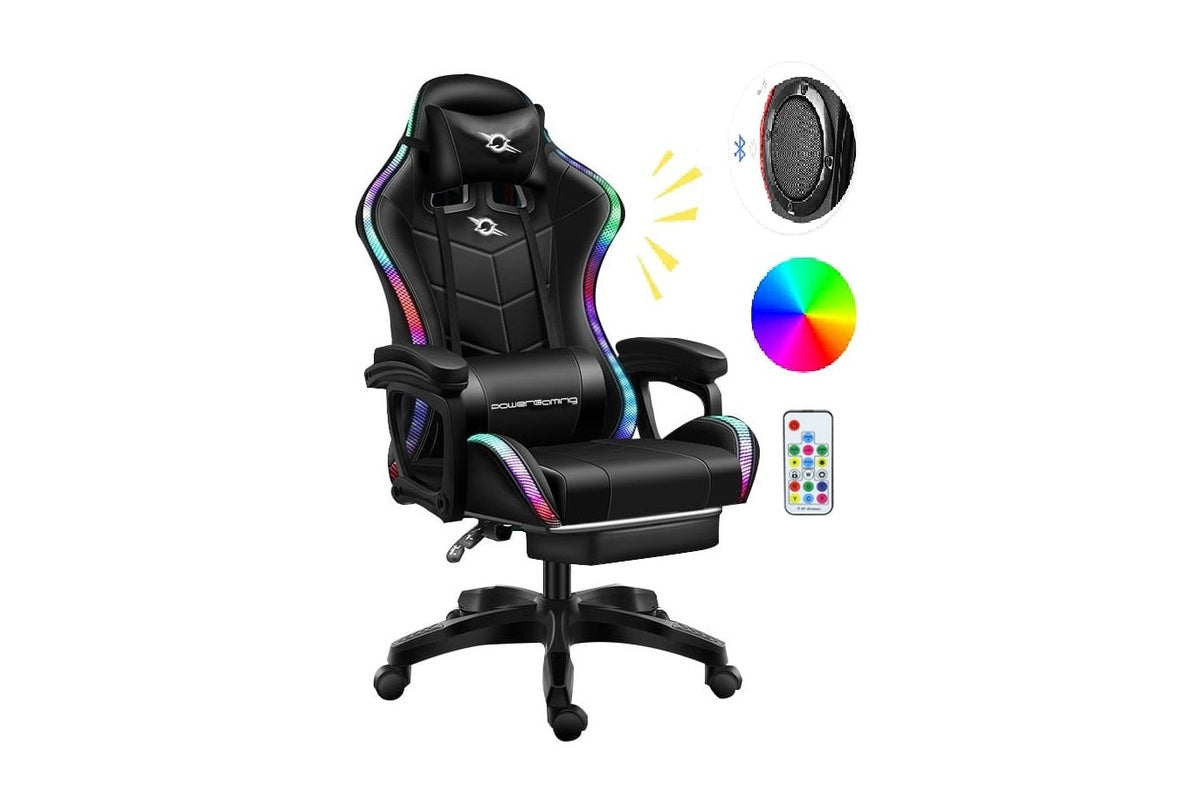 Gaming chair seat height and width dimensions shown