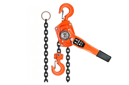 Close up of 3 metre G80 steel chain on manual lever chain hoist