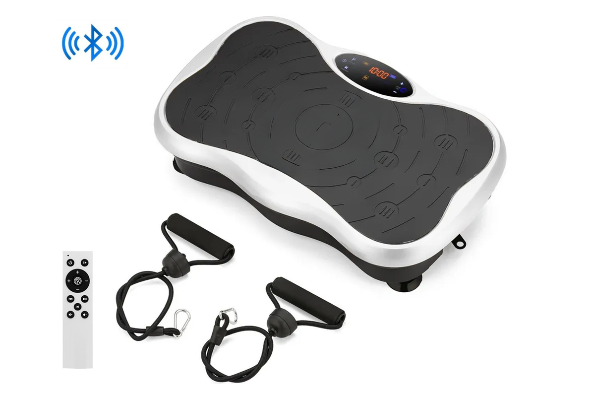 Close up of vibration plate exercise machine steel and plastic base