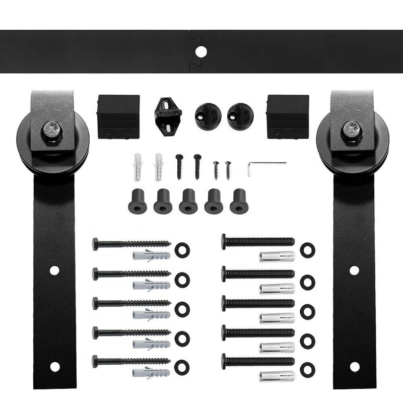 Barn door hardware sliding track in frosted black iron finish