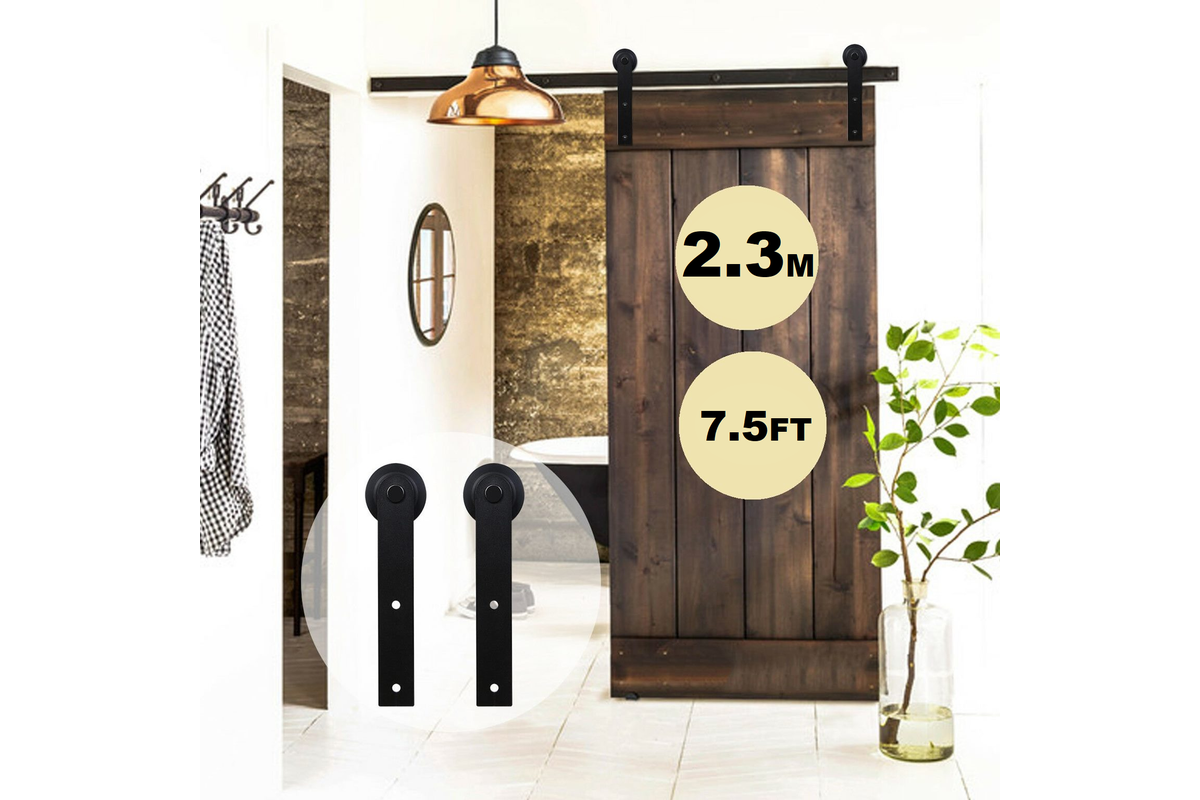 Side view of barn door hardware showing 23 metre track length