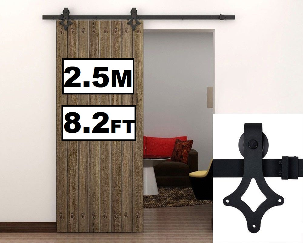 Top angle of barn door hardware sliding smoothly on track
