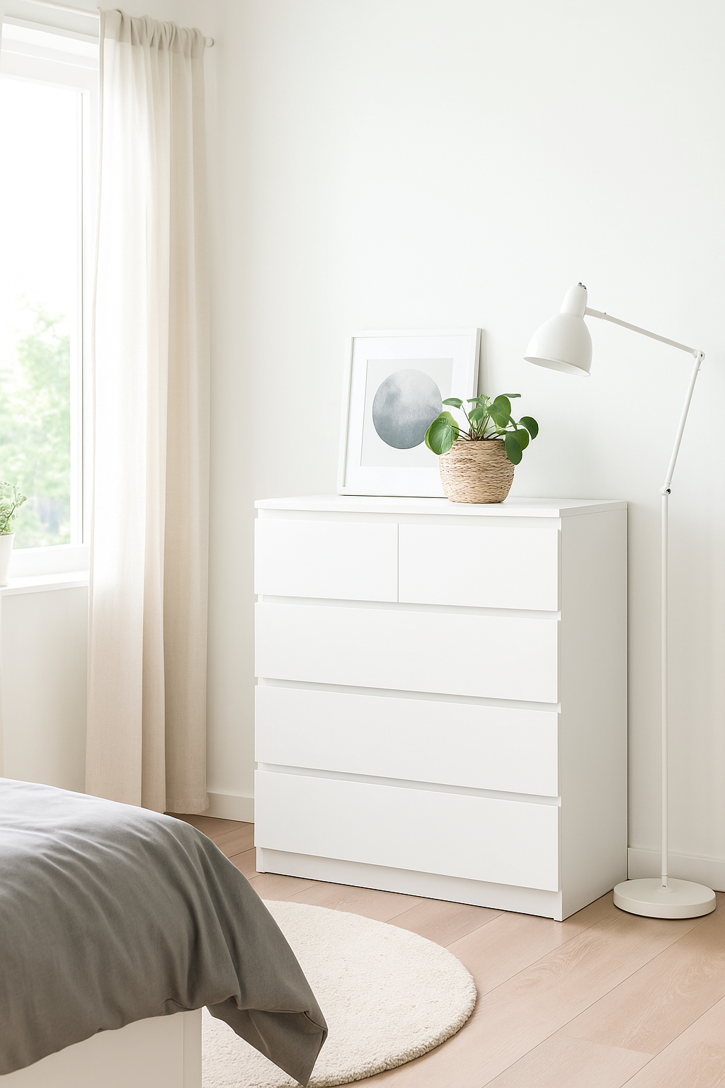 5 Drawer Tallboy with three large and two half-sized drawers