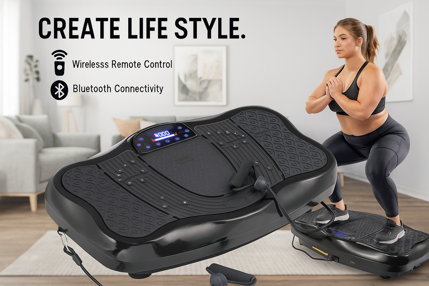 Close-up of vibration plate exercise machine non-slip surface in black