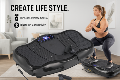 Close-up of vibration plate exercise machine non-slip surface in black