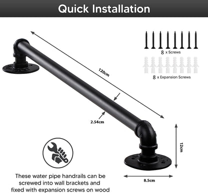 Industrial pipe handrail used as bar counter foot rail