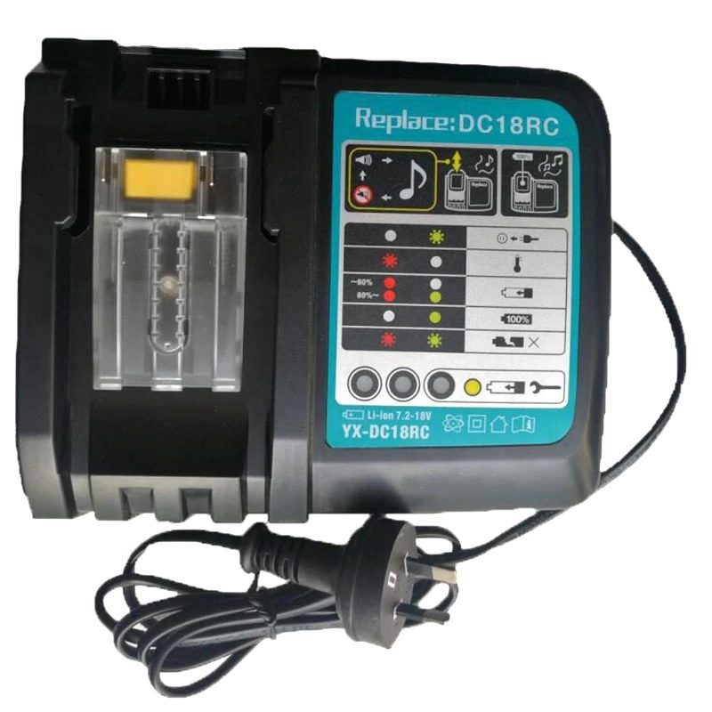 Top view of Makita battery charger DC18RC with NZ plug visible
