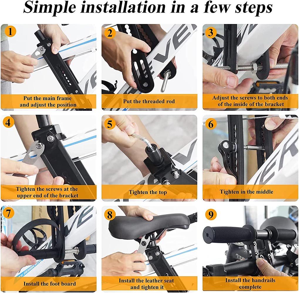 Bike seat mounted on adult mountain bike showing secure fit