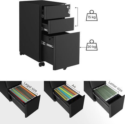 Office Cabinet with Wheels and Lock - Black