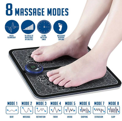 Electric foot massager TENS machine demonstrating 8 massage modes