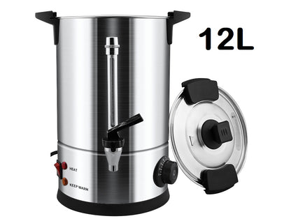 Electric hot water urn 12L with external water gauge visible