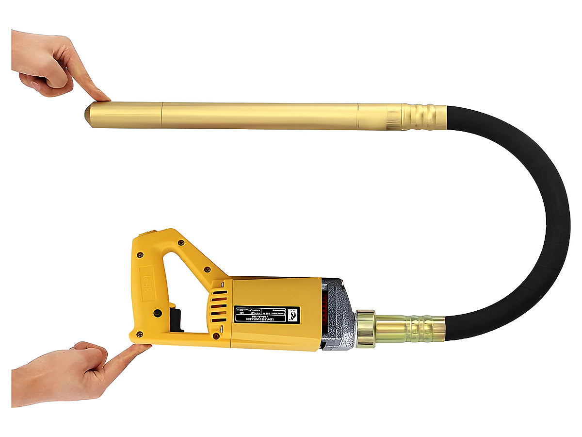 Side view of electric concrete cement mixer with ergonomic grip