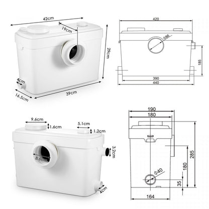Compact design of macerator pump suitable for basement bathrooms