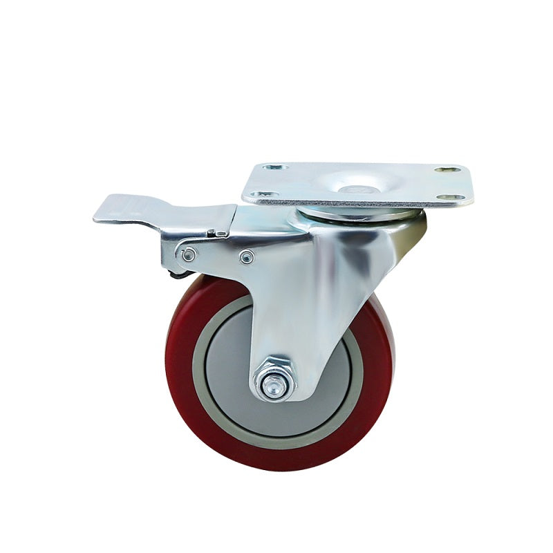 Caster Wheels Kit 100mm 4inch 2 with brakes+2 without brakes Red