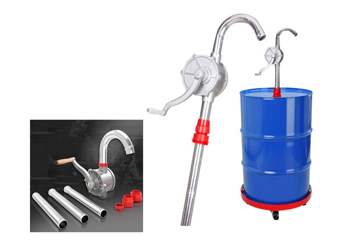 Close up of hand crank on hand rotary pump transfer pump