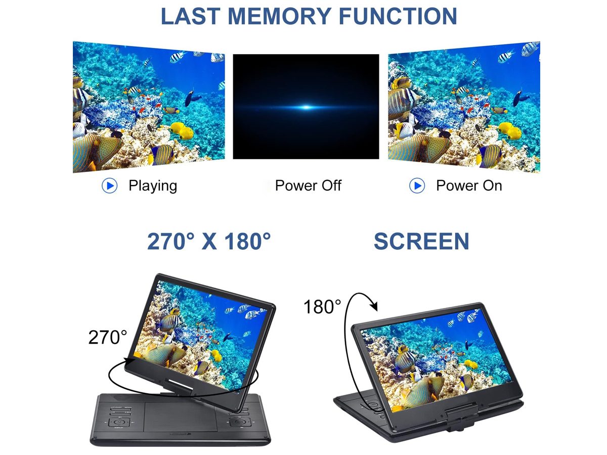 Portable DVD player 14inch with car charger accessory