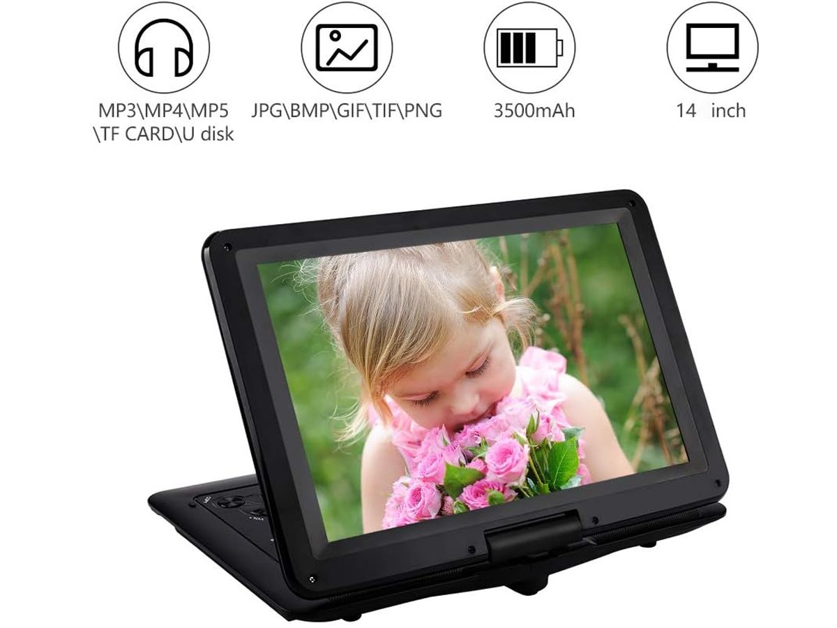 Portable DVD player 14inch with car charger accessory