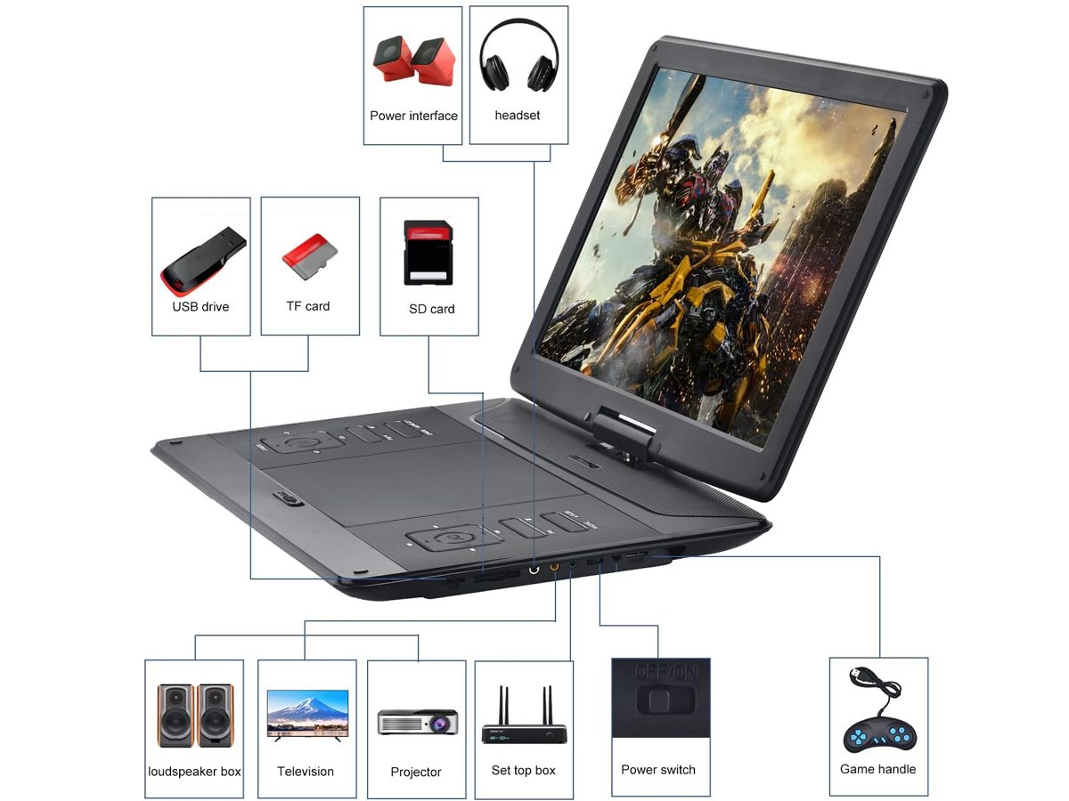 Portable DVD player 14inch with car charger accessory
