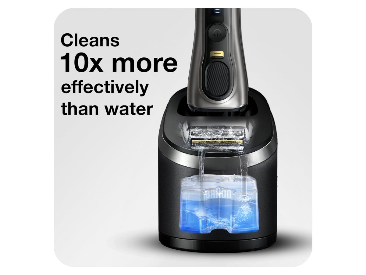 Braun Clean and Charge refill cartridge with focus on cleaning fluid inside