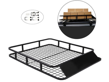 Close-up of steel wind fairing on roof rack basket universal