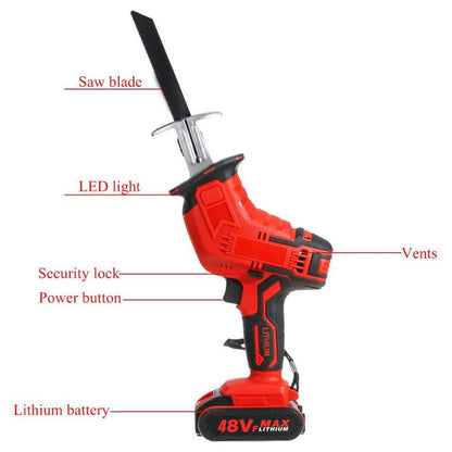 Carrying case for cordless reciprocating saw and accessories