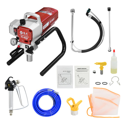 Close-up of airless paint sprayer 3300 PSI metal components