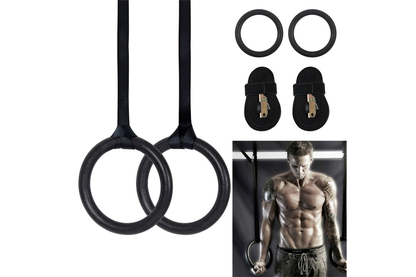 Close-up of black ABS plastic Olympic gymnastic ring surface
