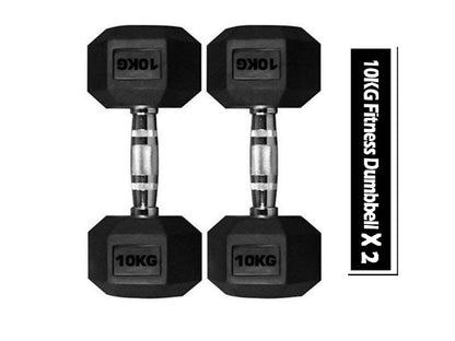 Dumbbell set 2x 10kg hex weights showing size and grip