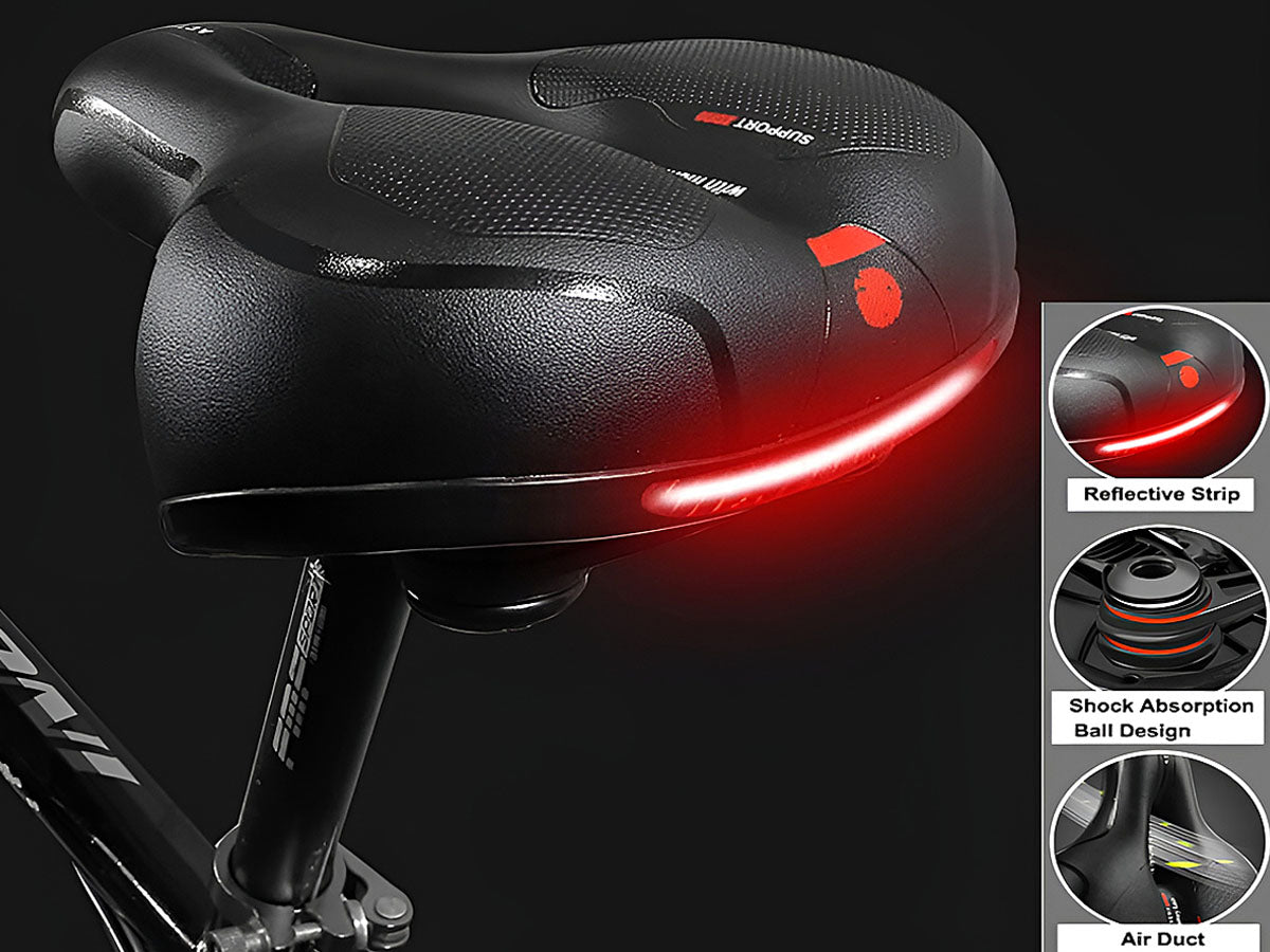 Bike saddle showing size and shape suitable for mountain bikes