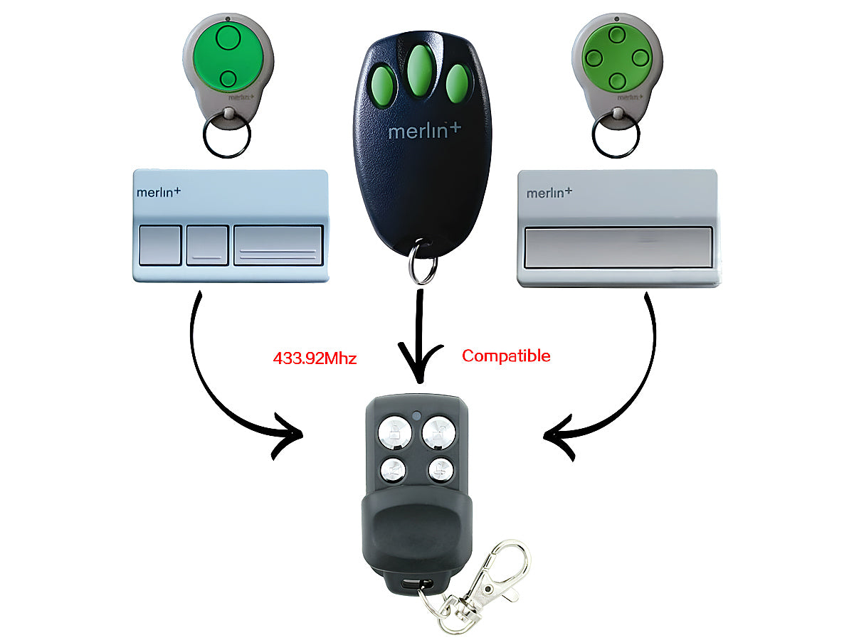 Merlin garage door remote with keyring attached