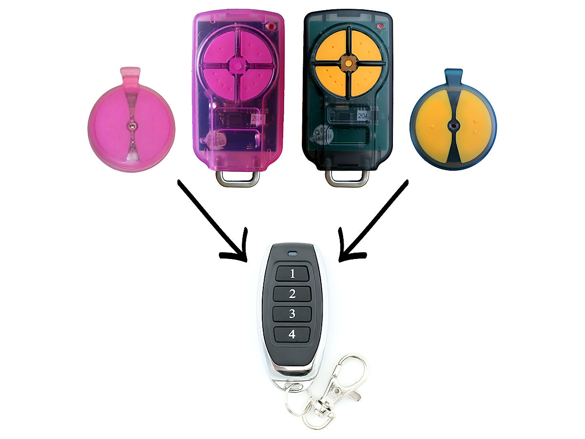 Close up of ATA PTX5 TrioCode remote buttons and casing