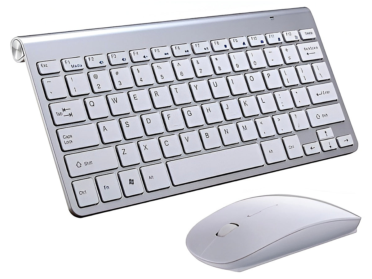 Wireless keyboard and mouse set top view showing compact layout